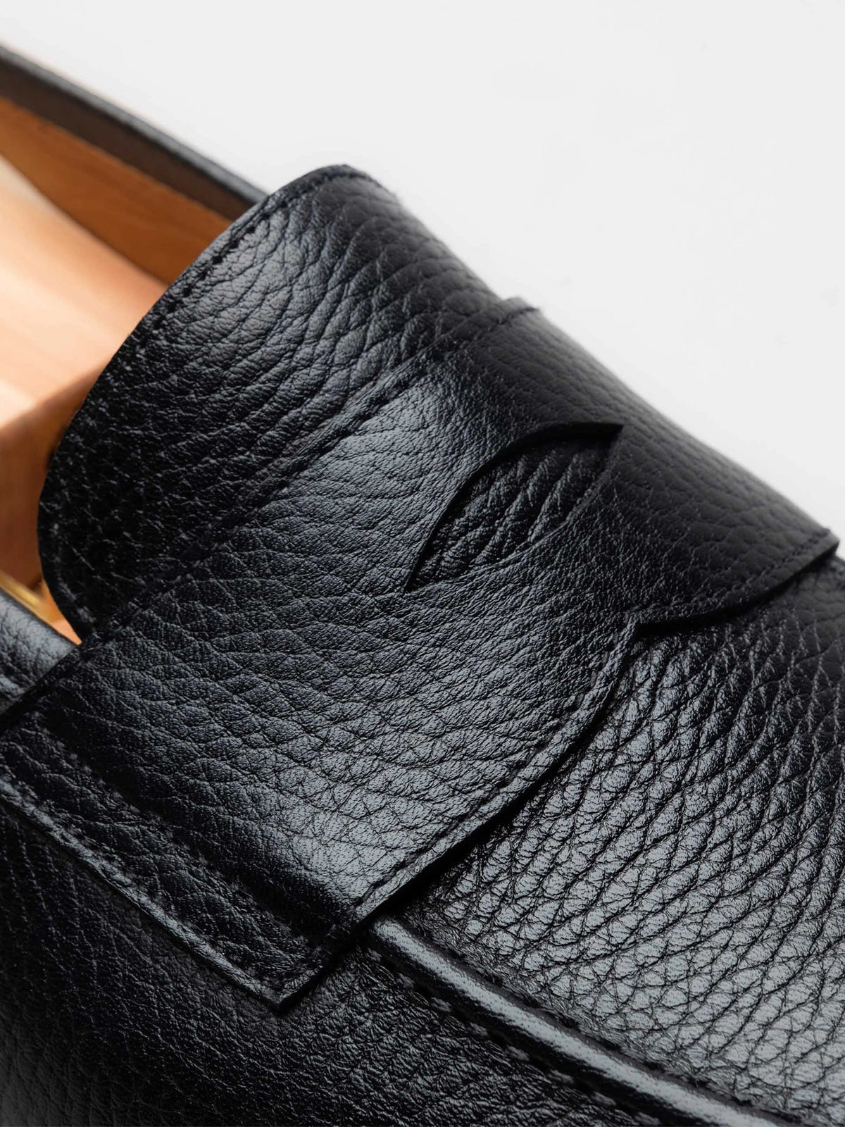 The Penny Loafer - Black Grain, up close