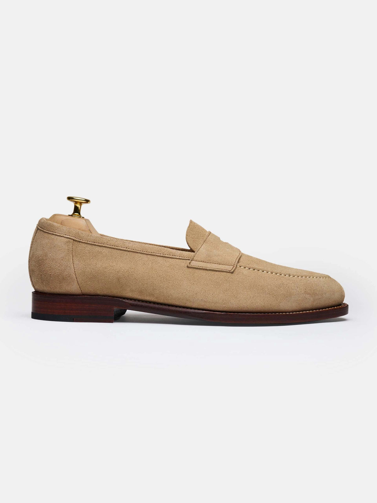 The Penny Loafer - Sand Suede - Unlined, up close