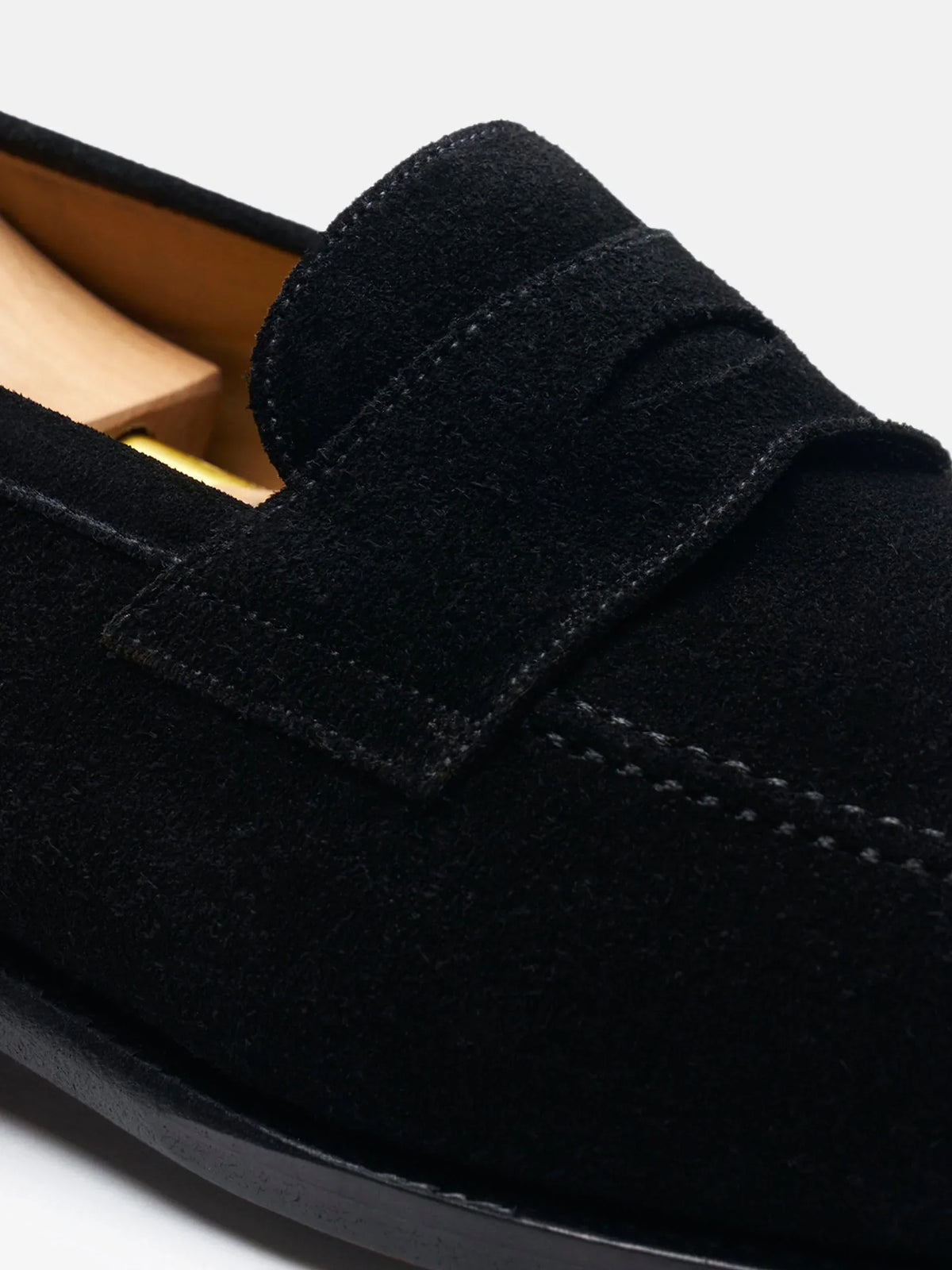 The Penny Loafer - Black Suede, up close