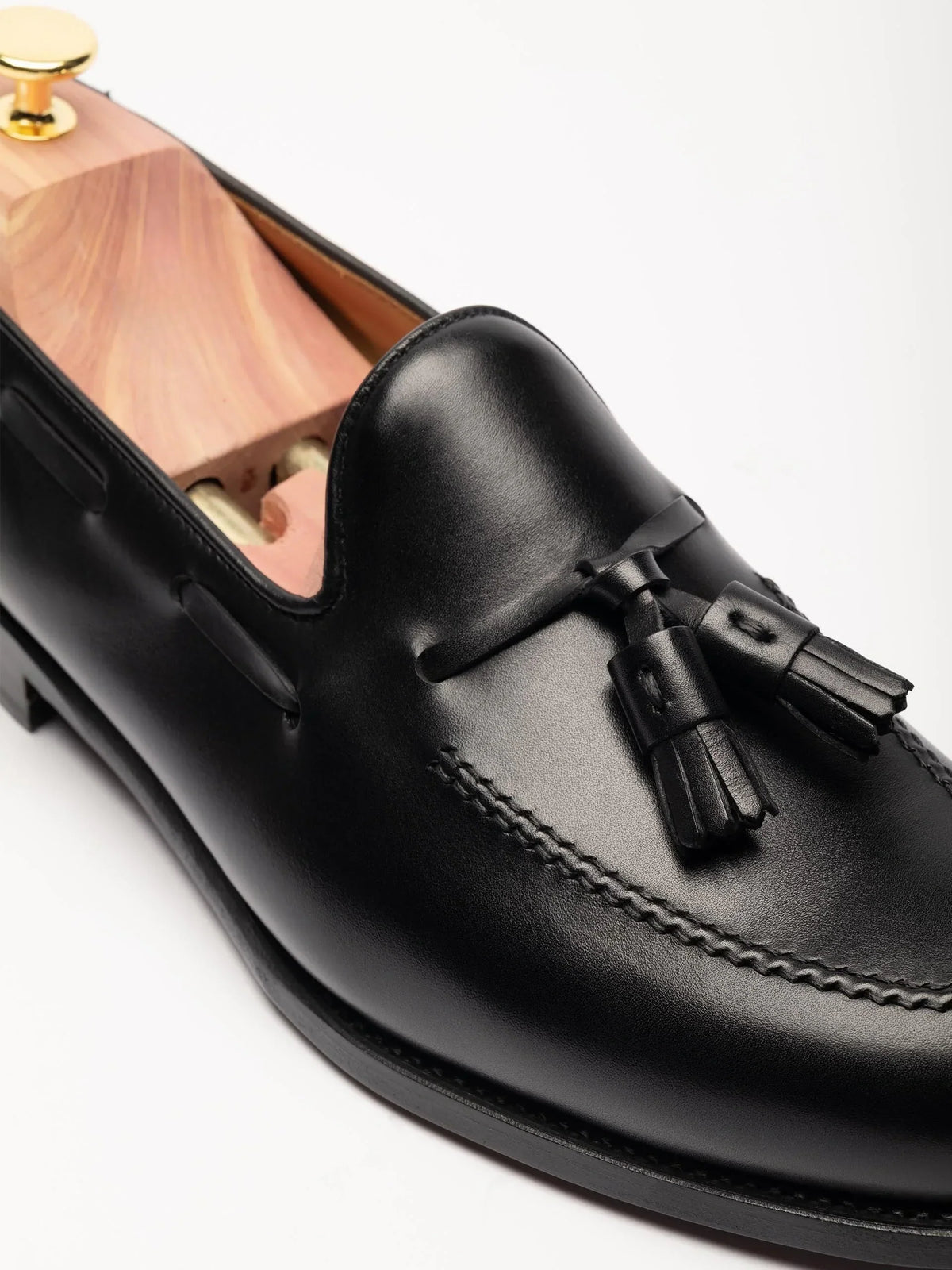 The Tassel Loafer - Black Calf, up close