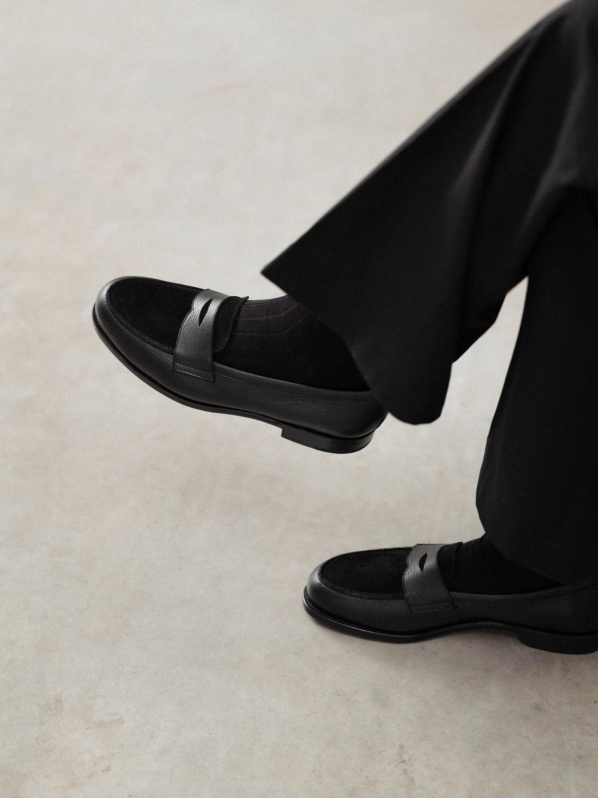 The Penny Loafer - Black Grain & Black Suede