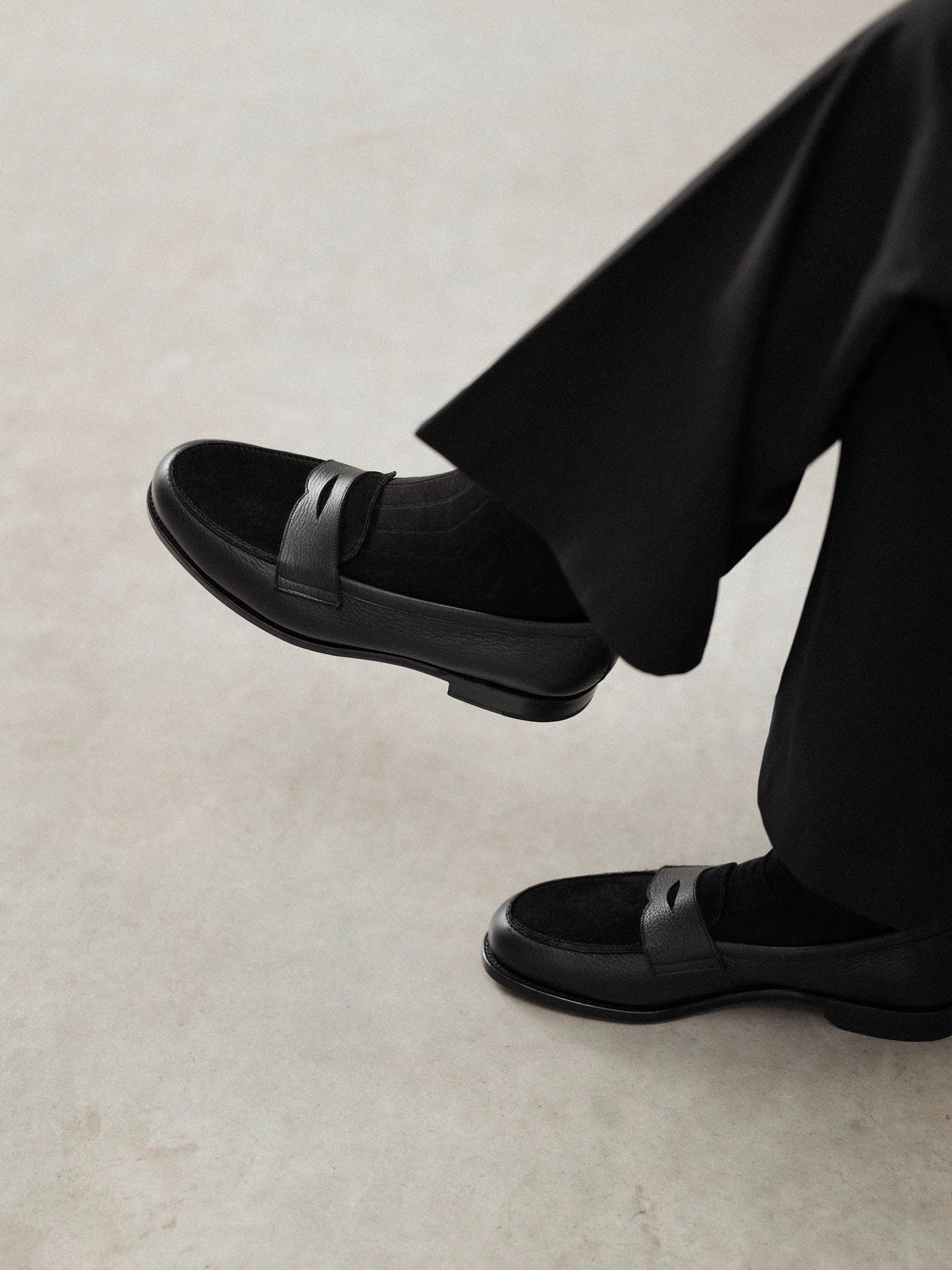 The Penny Loafer - Black Grain & Black Suede
