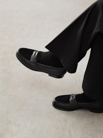 The Penny Loafer - Black Grain & Black Suede