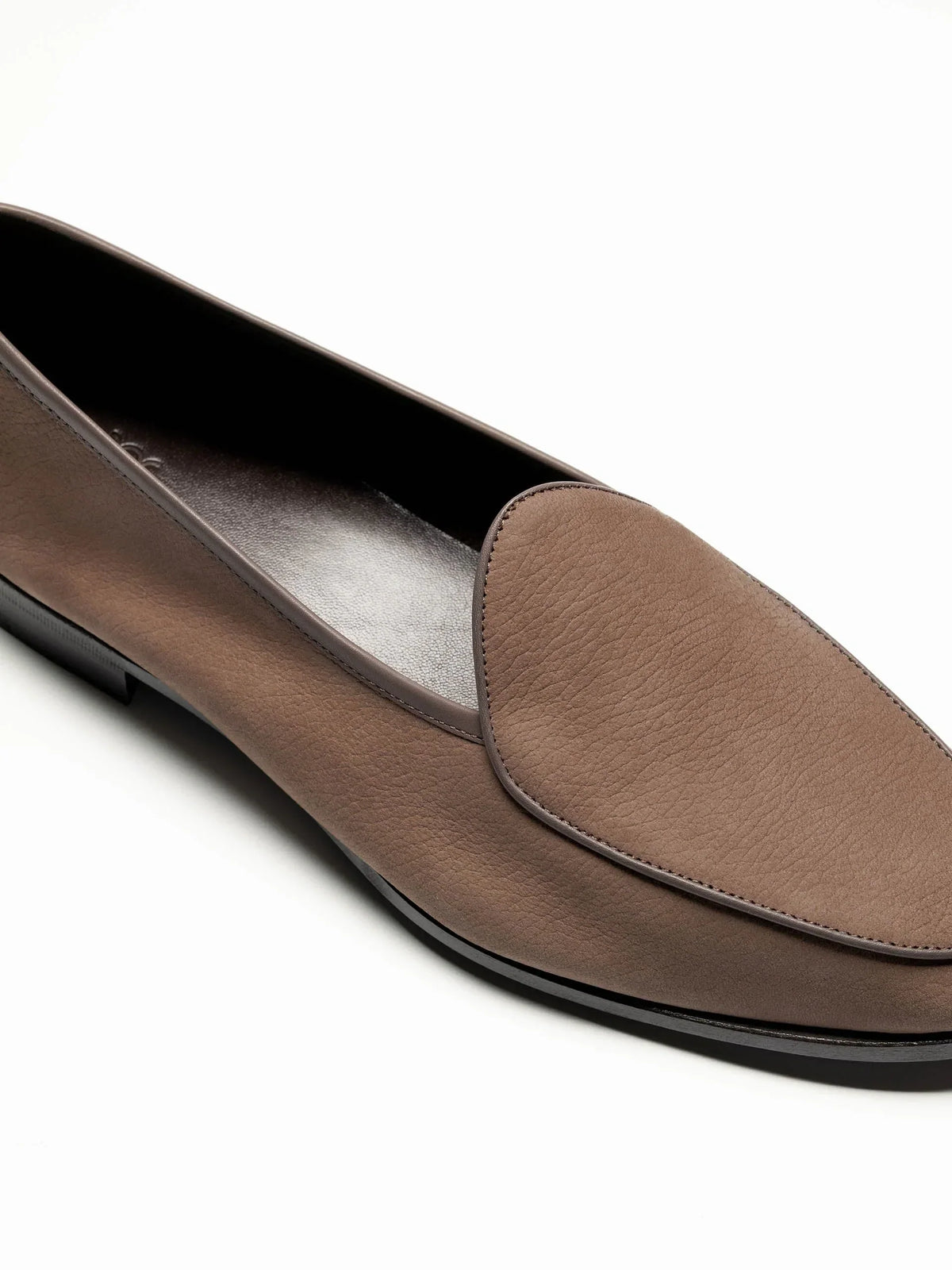 The Belgian Loafer - Taupe Nubuck - Unlined, up close