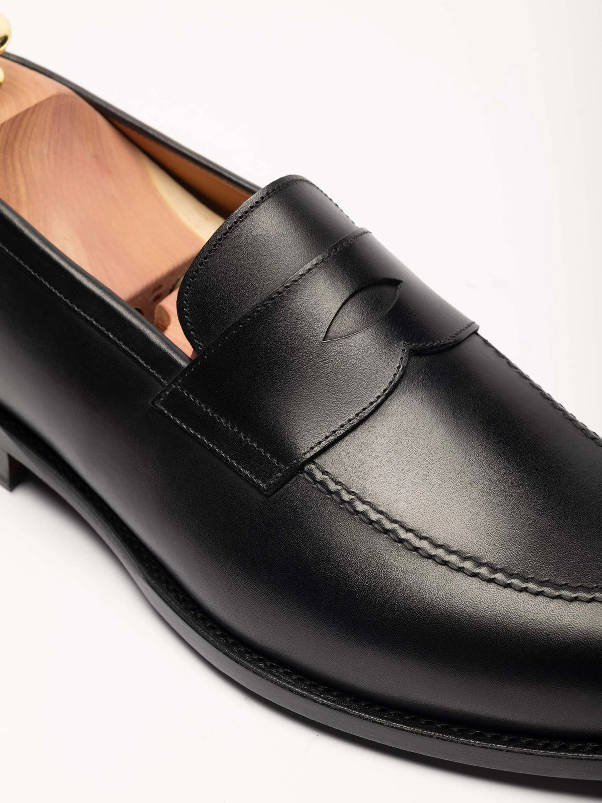 The Penny Loafer - Black Calf, up close