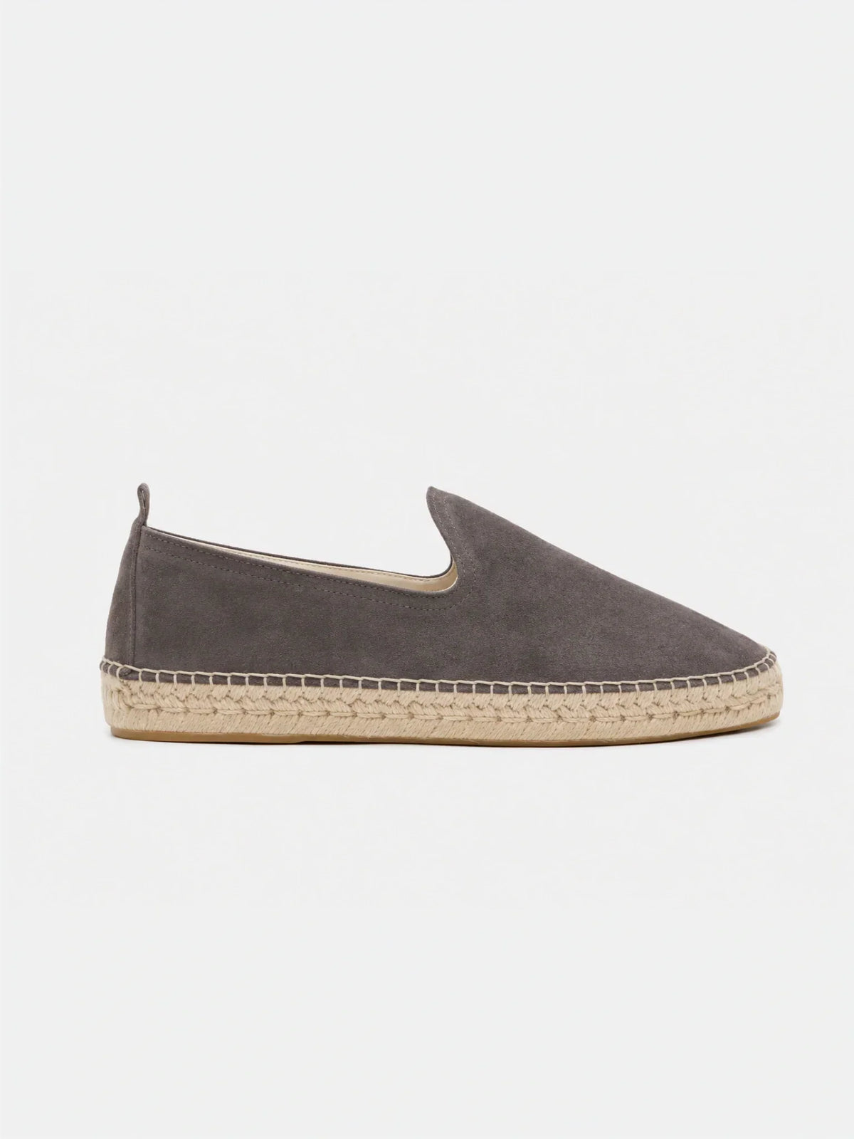 The Espadrille - Light Grey Suede, up close