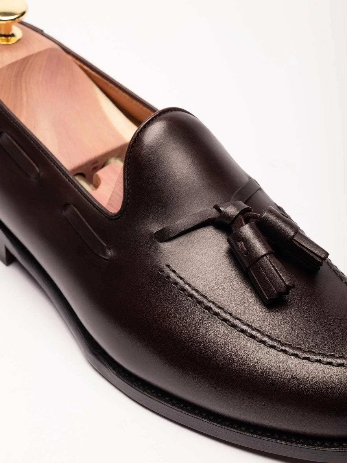 The Tassel Loafer - Burgundy Calf, up close